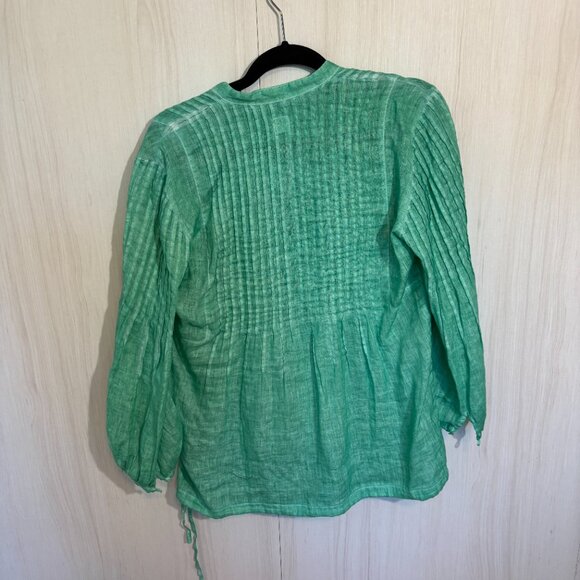 🌿 120% Lino Italian Linen Pintuck Tunic Top – Seafoam Green | Size M - Picture 2 of 6